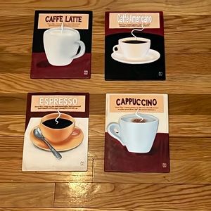 4 Beautiful Relief Plaques 3D Coffee Beverage Bar Decor  Wall Art Kitchen